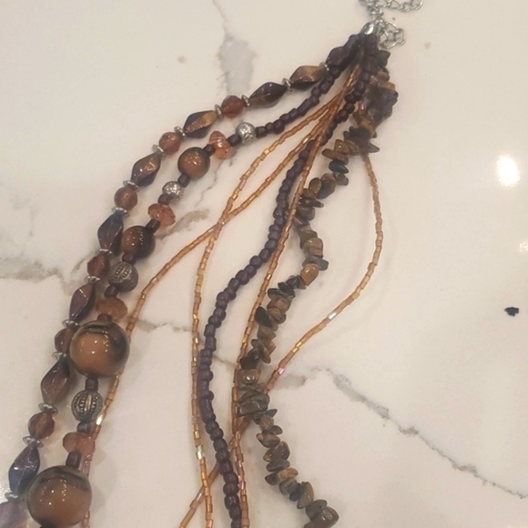 Vintage Tigers Eye Gemstone, Glass and Acrylic Handmade Statement Necklace - Picture 10 of 12